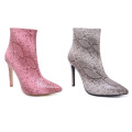 lady slim high heel snake leather ankle zipper boot pointed women boot